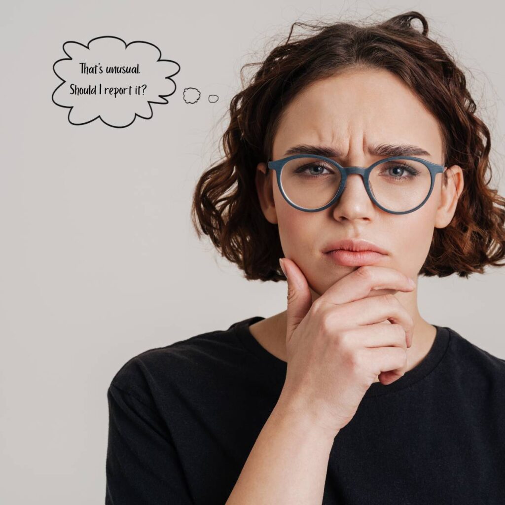 a lady with a questioning expression