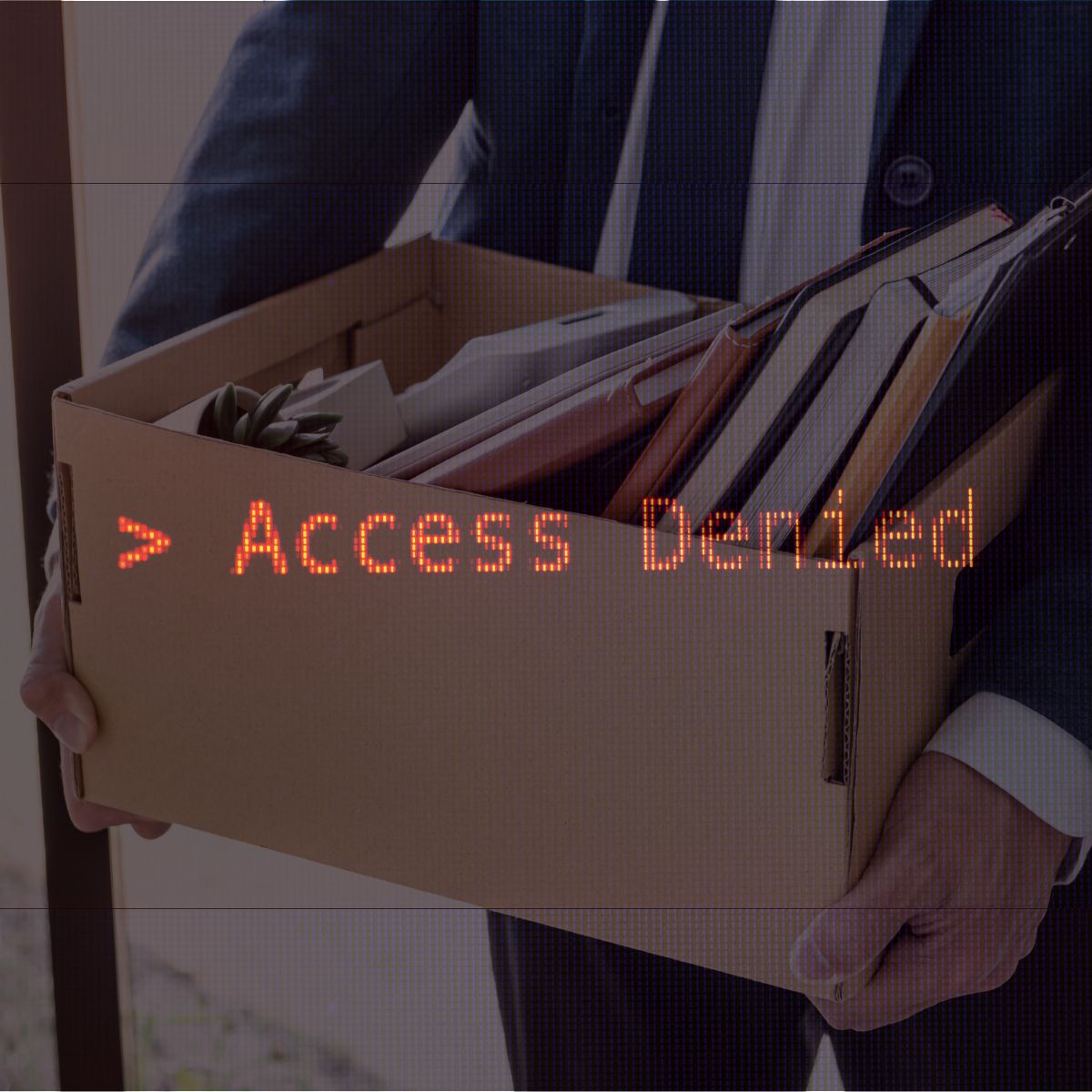 Access denied over a person carrying a box of stuff